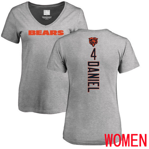 Chicago Bears Ash Women Chase Daniel Backer V-Neck NFL Football #4 T Shirt->chicago bears->NFL Jersey